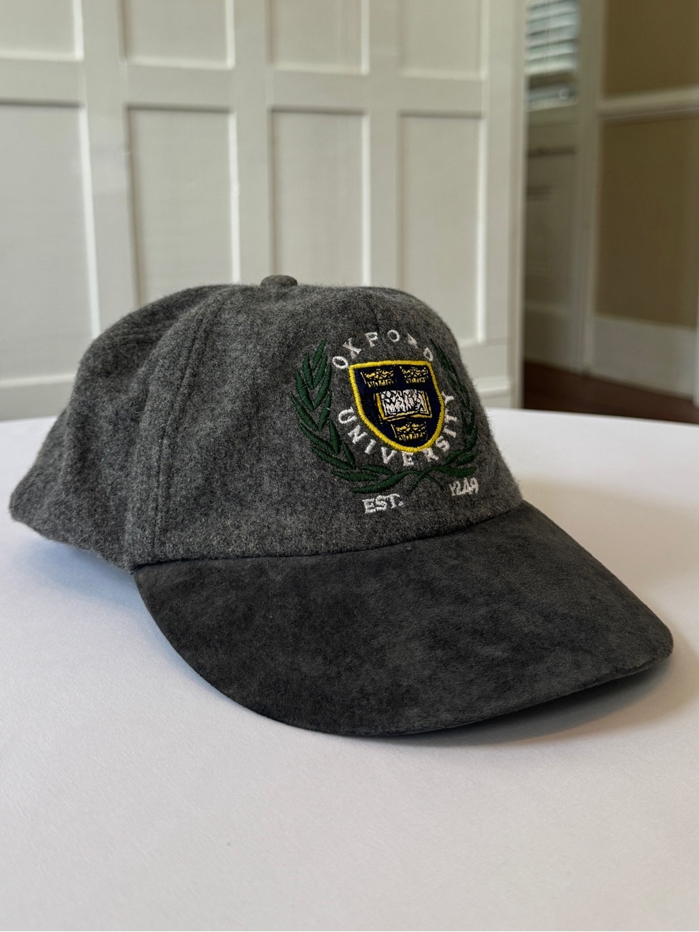 Vintage Oxford University Baseball Cap Hat Gray Wool Embroidered Adjustable